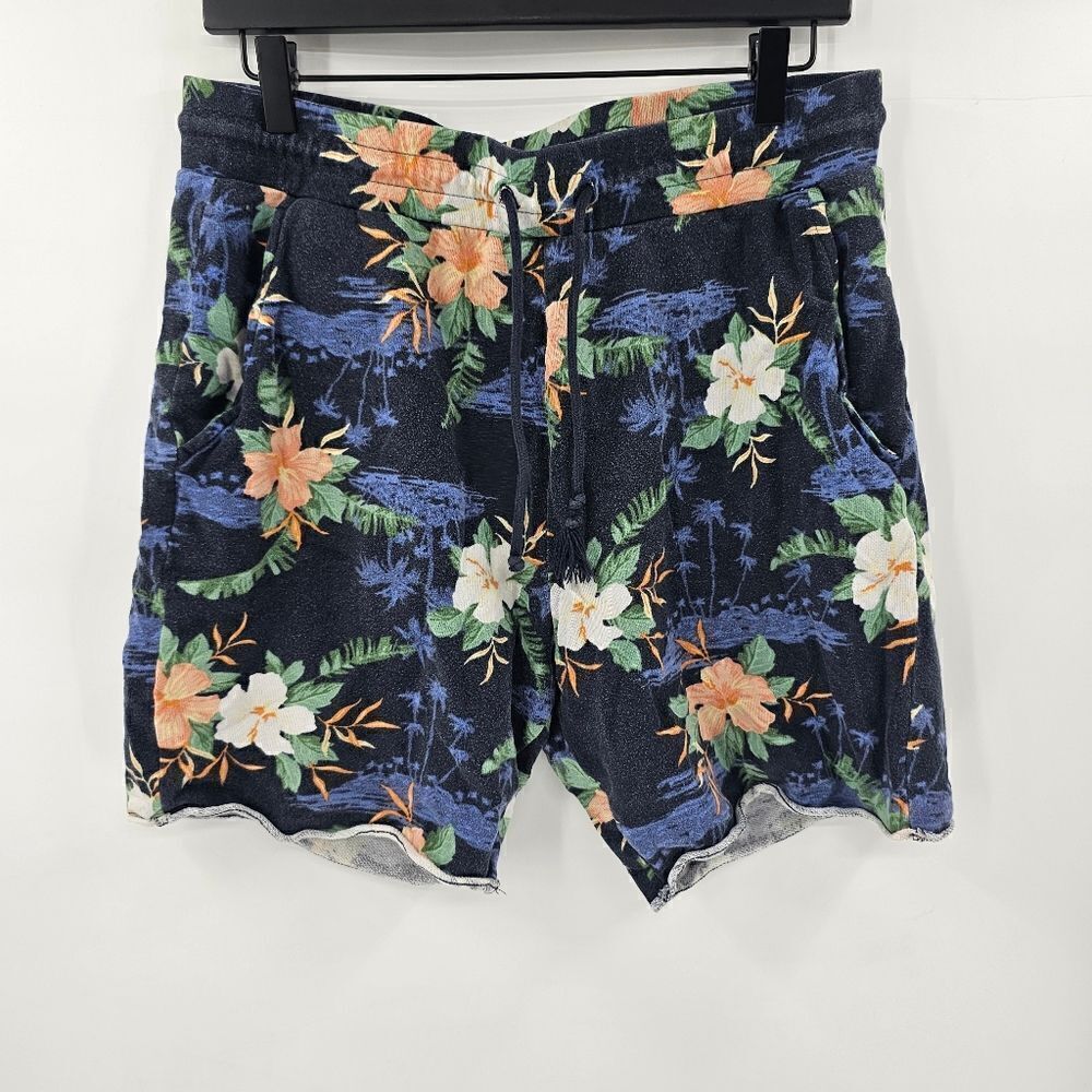 H&m shorts cotton tropical floral mens large blue vacation summer